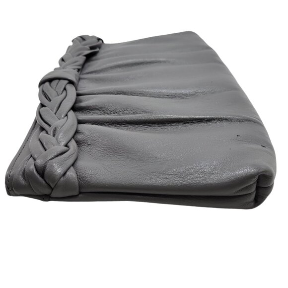 Vintage Gray Faux Leather Clutch Purse With Braided Top & Retractable Strap 10" - Picture 8 of 16